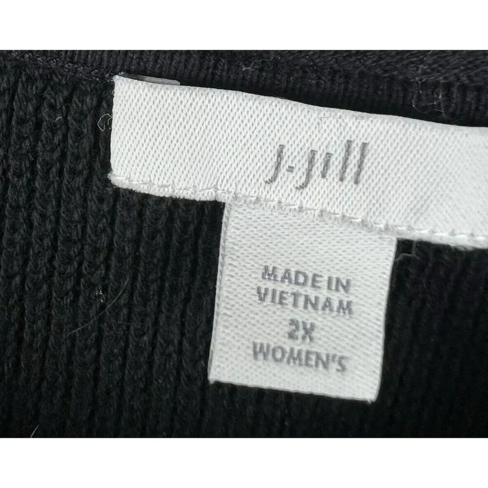 J. Jill Womens Sweater Tunic 2X Plus Solid Black Knit Long Sleeve Faux Fur Cuffs